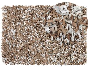 Ręcznie tkany dywan skórzany shaggy 160 x 230 cm brązowy z szarym Mut Beliani