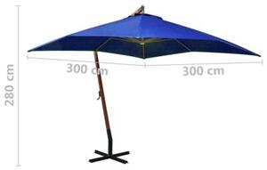 Parasol ogrodowy wiszący, jodłowy słupek, niebieski, 3x3 m