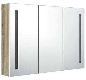 Szafka łazienkowa z lustrem i LED, 89x14x62 cm, biało-dębowa