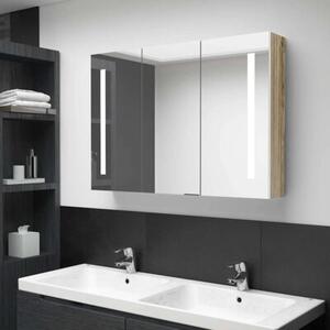 Szafka łazienkowa z lustrem i LED, 89x14x62 cm, biało-dębowa