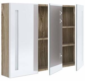 Szafka łazienkowa z lustrem i LED, 89x14x62 cm, biało-dębowa