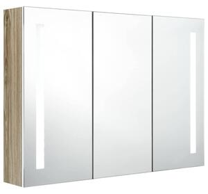 Szafka łazienkowa z lustrem i LED, 89x14x62 cm, biało-dębowa