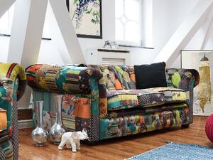Klasyczna sofa 3-osobowa pikowana patchwork zielono-żółta Chesterfield Beliani