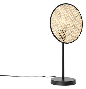 Wiejska lampa stołowa czarna z rattanem 25 cm - Kata Oswietlenie wewnetrzne