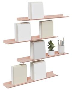 Wisząca półka ścienna z matowej stali w kolorze różowym, minimalistyczny design, oszczędzająca przestrzeń