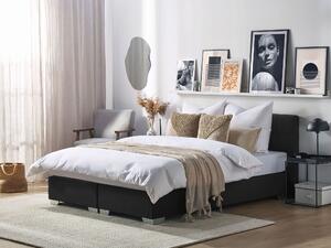 Nowoczesne łóżko kontynentalne 180x200 cm z guzikami materiałowe czarne Admiral Beliani