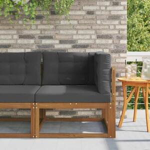 Sofa narożna z litego drewna akacjowego z poduszkami antracytowymi