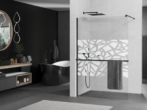 Mexen Kioto+ ścianka prysznicowa z półką Walk-in 70 x 200 cm, biały wzór, czarna - 800-070-121-70-85