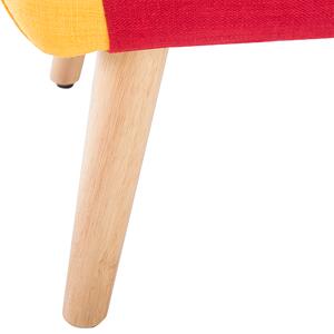 Retro fotel pikowany podłokietniki patchwork wielokolorowy jasne drewno Melby Beliani