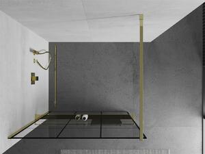 Mexen Kioto+ ścianka prysznicowa z półką Walk-in 100 x 200 cm, czarny wzór, złota - 800-100-121-50-77