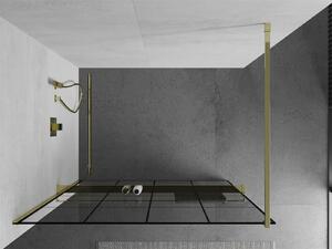 Mexen Kioto+ ścianka prysznicowa z półką Walk-in 140 x 200 cm, czarny wzór, złota - 800-140-121-50-77