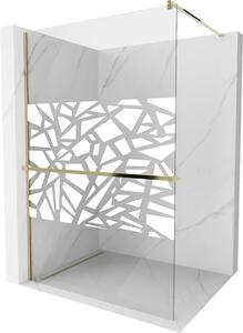 Mexen Kioto+ ścianka prysznicowa z półką i relingiem 70 x 200 cm, transparent/bialy wzór 8 mm, złota - 800-070-121-50-85