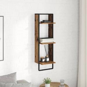Nowoczesna półka ścienna z drewna inżynieryjnego w kolorze starego drewna, 3 półki, minimalistyczny design