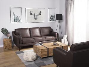 Sofa kanapa trzyosobowa drewniane nóżki ekoskóra retro brązowa Lokka Beliani
