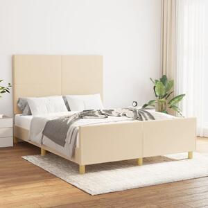Rama łóżka z zagłówkiem, kremowa, 140x200 cm, obita tkaniną