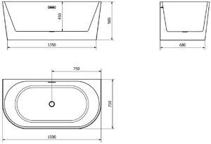 Mexen Oval wanna wolnostojąca przyścienna 150 x 75 cm, biała - 52671507500