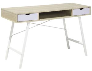 Industrialne biurko do biura domowego 2 szuflady 1 półka 120 x 48 jasne drewno Clarita Beliani