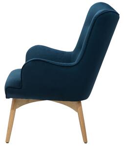 Pikowany fotel z podnóżkiem welurowy niebieski drewno kauczukowe retro Vejle Beliani