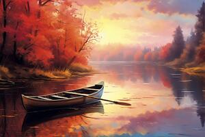 Obraz łodzi w spokojnym wschodzie słońca