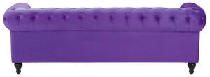 Klasyczna sofa 3-osobowa tapicerowana welurowa pikowana fioletowa Chesterfield Beliani