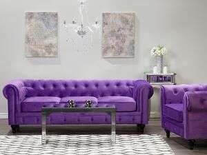 Klasyczna sofa 3-osobowa tapicerowana welurowa pikowana fioletowa Chesterfield Beliani