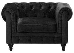 Nowoczesny fotel tapicerowany welurowy pikowany czarny Chesterfield Beliani
