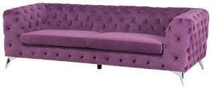 Sofa welurowa 3-osobowa pikowana chesterfield fioletowa nowoczesna do salonu Sotra Beliani