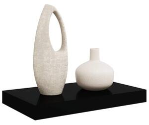 Półka ścienna, czarna, wysoki połysk, 40x23x3,8 cm, mdf