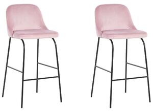 Zestaw 2 krzeseł barowych tapicerowanych welurowy metalowe nóżki różowy Nekoma Beliani