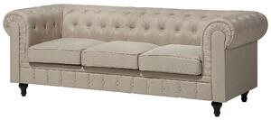 Klasyczna sofa 3-osobowa tapicerowana pikowana beżowa Chesterfield Beliani
