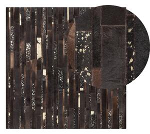 Dywan skórzany nowoczesny brązowy patchwork łaciaty ręcznie tkany 200 x 200 cm Artvin Beliani