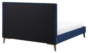 Nowoczesne łóżko podwójne tapicerowane welurowe 160 x 200 cm niebieskie Bayonne Beliani