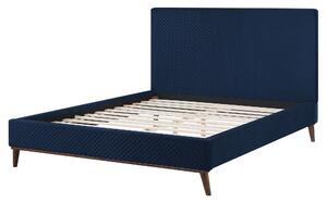 Nowoczesne łóżko podwójne tapicerowane welurowe 160 x 200 cm niebieskie Bayonne Beliani