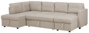 Sofa rozkładana w kształcie litery U narożnik z pojemnikami beżowy Karrabo Beliani