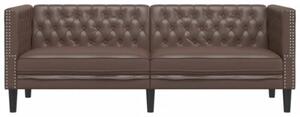Sofa chesterfield, 3-os., brÄ zowa, tapicerowana sztucznÄ skÃ³rÄ