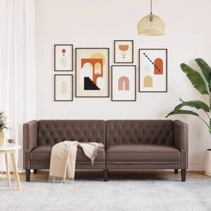 Sofa chesterfield, 3-os., brÄ zowa, tapicerowana sztucznÄ skÃ³rÄ
