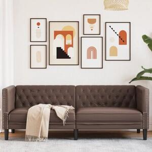 Sofa chesterfield, 3-os., brÄ zowa, tapicerowana sztucznÄ skÃ³rÄ