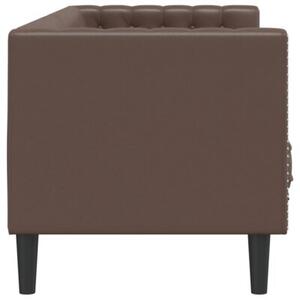 Sofa chesterfield, 3-os., brÄ zowa, tapicerowana sztucznÄ skÃ³rÄ