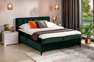 Łóżko kontynentalne z pojemnikiem zielone MEGAN PU 160x200 cm