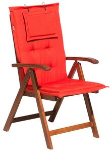 Krzesło ogrodowe ciemne drewno akacjowe z poduszką jasnoczerwoną Toscana Beliani
