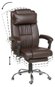 Klasyczne krzesło biurowe obrotowe regulowane podnóżek ekoskóra brązowe Luxury Beliani