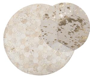 Dywan szary skórzany okrągły ø 140 cm patchwork wzór geometryczny Zeytin Beliani