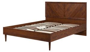 Rustykalne łóżko ze stelażem wezgłowiem 140 x 200 cm ciemne drewno Mialet Beliani