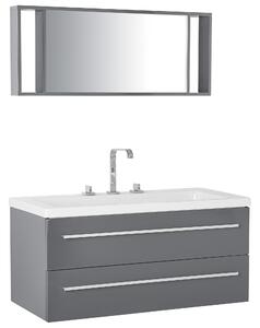 Zestaw mebli łazienkowych z lustrem 2 szuflady szafka wisząca szara Almeria Beliani