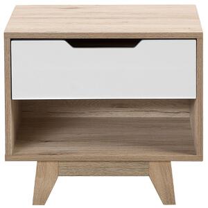 Minimalistyczna szafka nocna stolik 1 szuflada jasne drewno biały Spencer Beliani