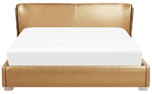 Podwójna rama łóżka skóra złota zakrzywiony zagłówek 180 x 200 cm z LED Paris Beliani