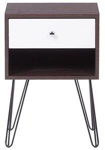 Szafka nocna ciemne drewno biała szuflada półka metalowe nogi 58 x 40 cm Arvin Beliani