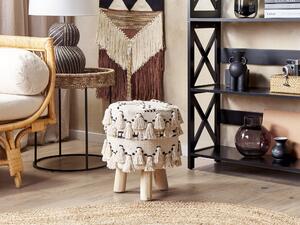 Boho stołek taboret 44x33cm bawełniany z frędzlami drewniane nóżki beżowa Thondi Beliani