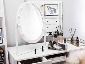 Lustro kosmetyczne stojące do sypialni z oświetleniem LED białe Rosternen Beliani