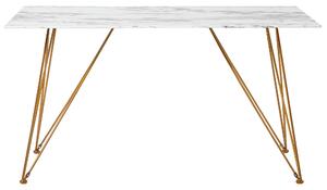 Stół glam do jadalni 140 x 80 cm efekt marmuru biały szklany blat złote nogi Kenton Beliani